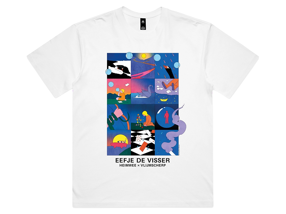 Heimwee x Vlijmscherp T-shirt Wit met gekleurd design 