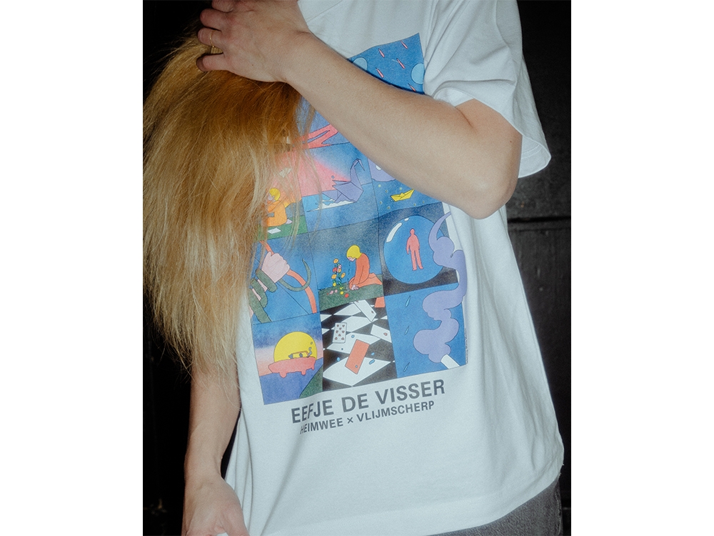 Heimwee x Vlijmscherp T-shirt Wit met gekleurd design 