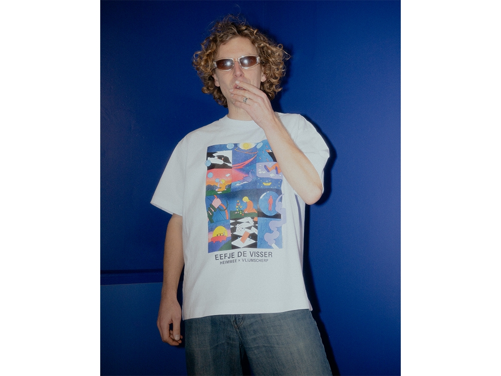 Heimwee x Vlijmscherp T-shirt Wit met gekleurd design 